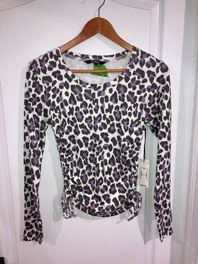 Purple Leopard Print Long Sleeve Shirt w/ Side Cinches Jeaniologie - size M